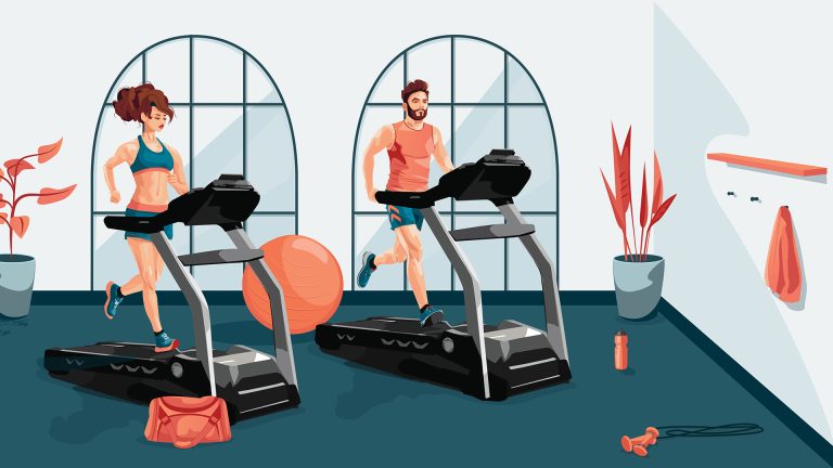 Frau und Mann machen Cardio auf dem Laufband.
