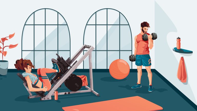 Frau und Mann betreiben im Gym für Muskelaufbau.
