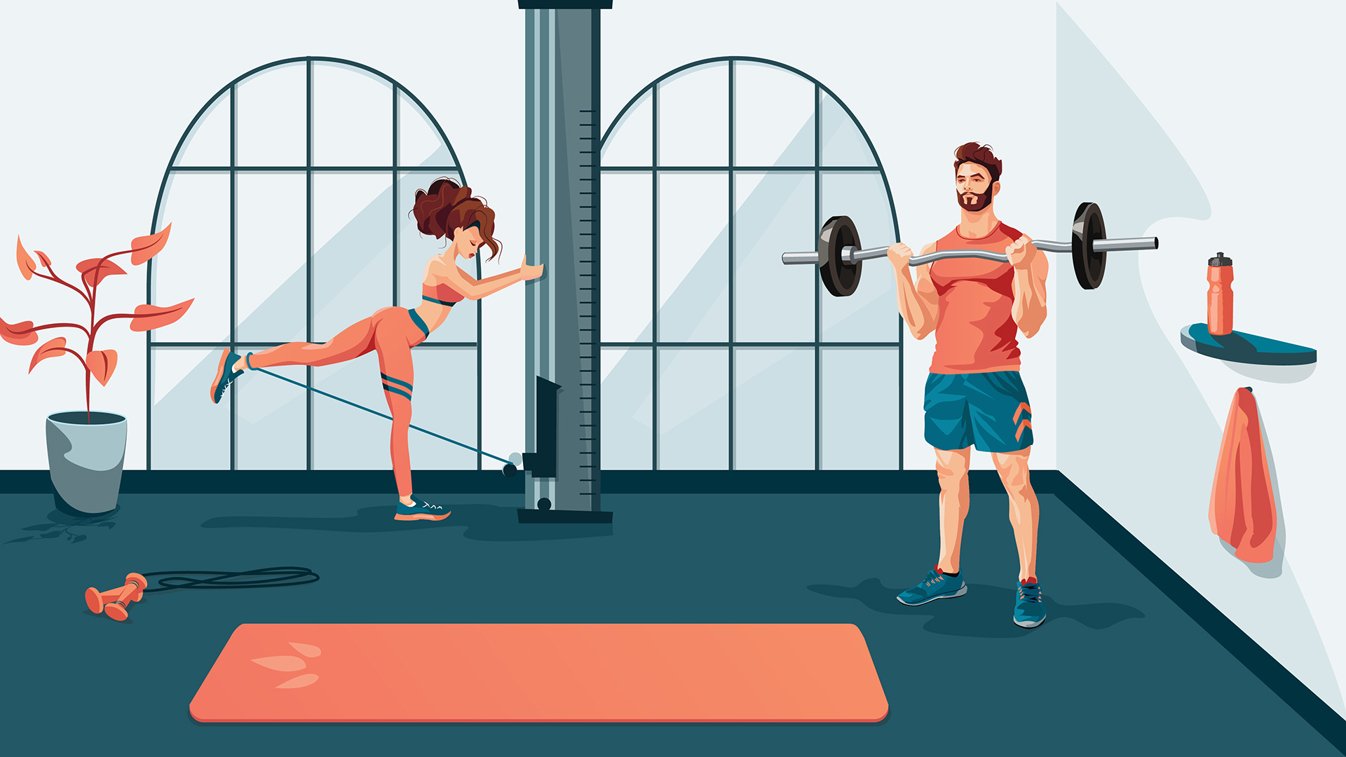 Frau und Mann trainieren im Gym für Muskelaufbau.